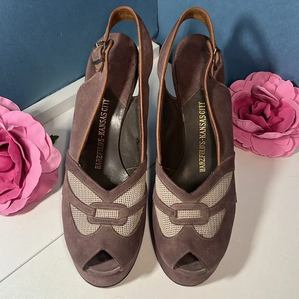 Free shipping! Vintage 1940's Harzfeld's Peep Toe Platform Slingback Heels!